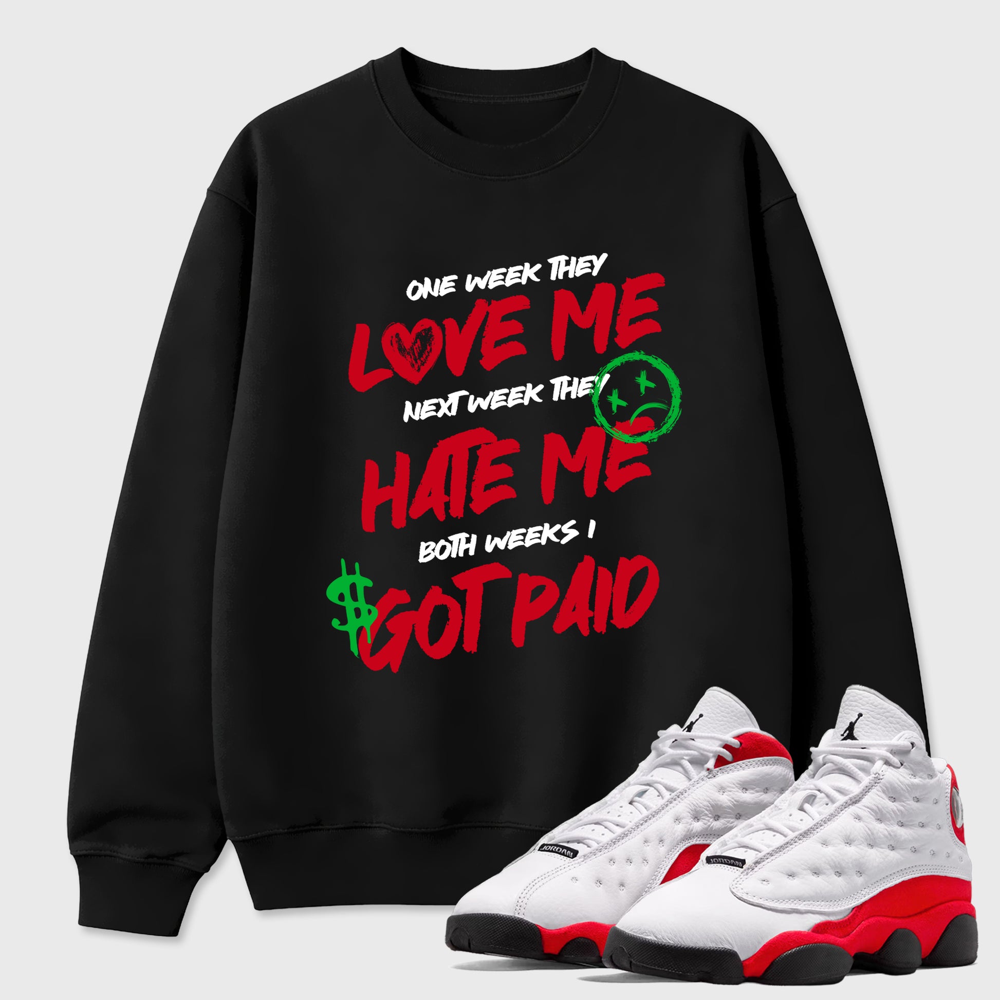 Sneaker match tees – Sneaker Tees To Match Air Jordan 13 University Red Shoes – I Got Paid Tee Black 1