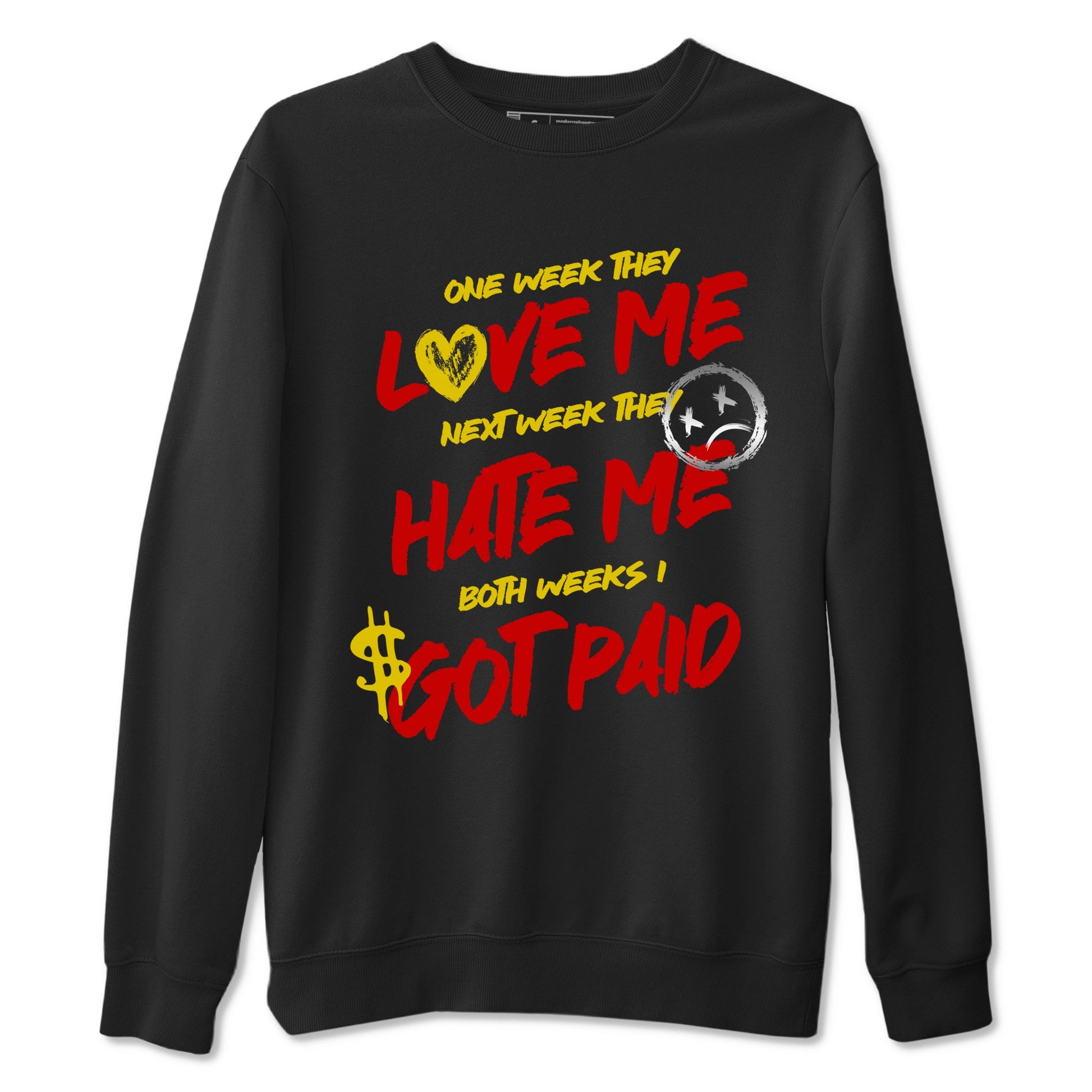 I Got Paid sneaker match t-shirt styled to complete your fit with the Air Jordan 14 Challenge Red sneakers, AJ14 Ferrari,  shown in Black 2.