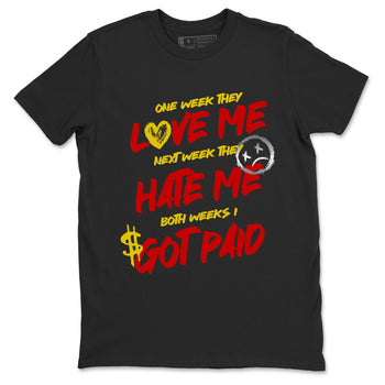 I Got Paid sneaker match t-shirt styled to complete your fit with the Air Jordan 14 Challenge Red sneakers, AJ14 Ferrari,  shown in Black 2.