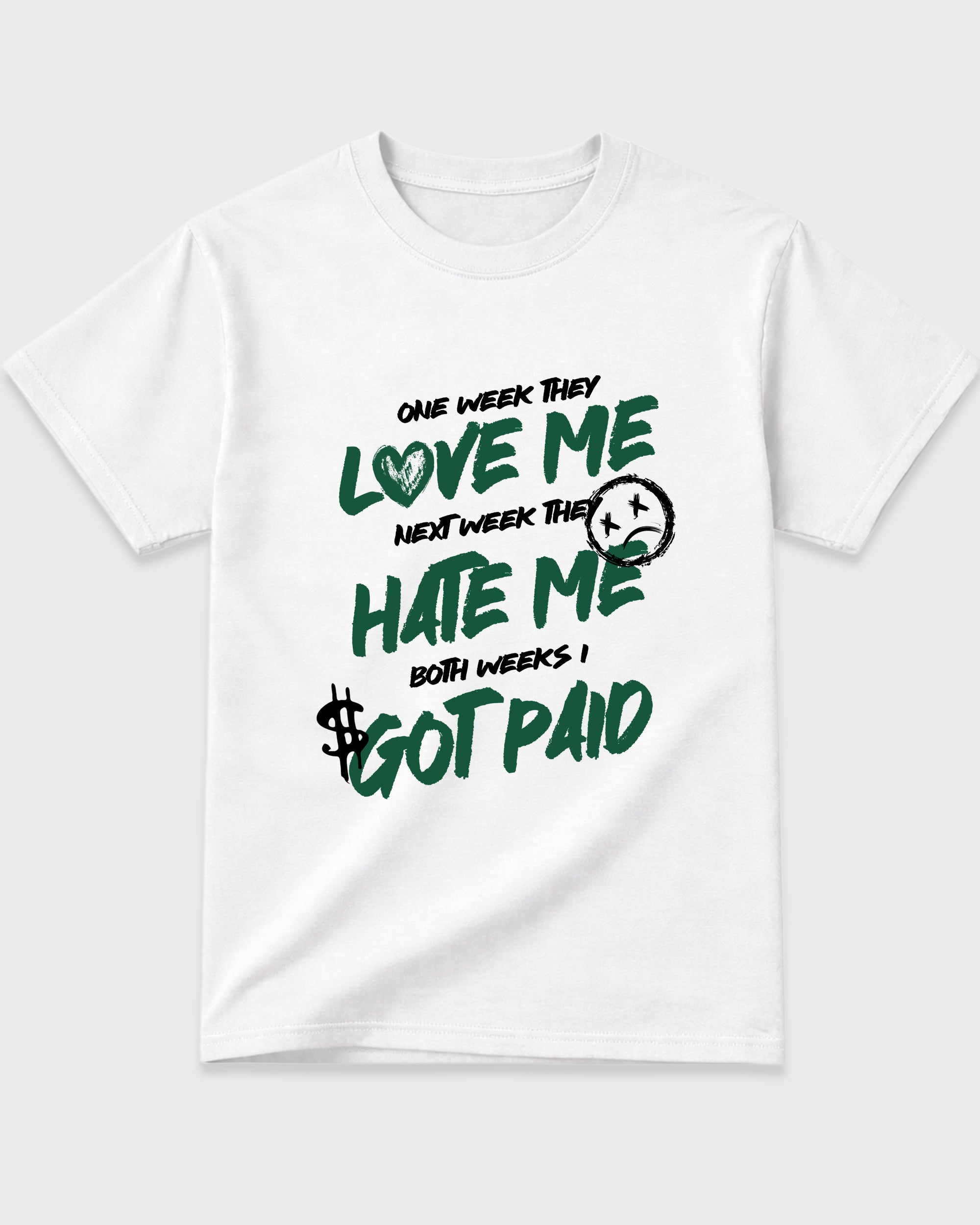 I Got Paid Graphic T-Shirt featuring original streetwear artwork designed to match the Air Jordan 14 Forest Green. White 2 Graphic T-Shirt.