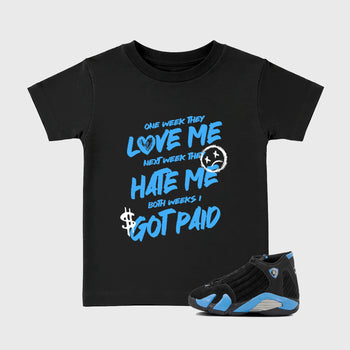 Sneaker match tees – Sneaker Tees To Match Air Jordan 14 University Blue Shoes – I Got Paid Kids T-Shirt Black 1