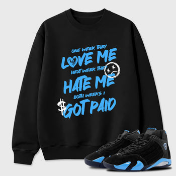 Sneaker match tees – Sneaker Tees To Match Air Jordan 14 University Blue Shoes – I Got Paid Tee Black 1