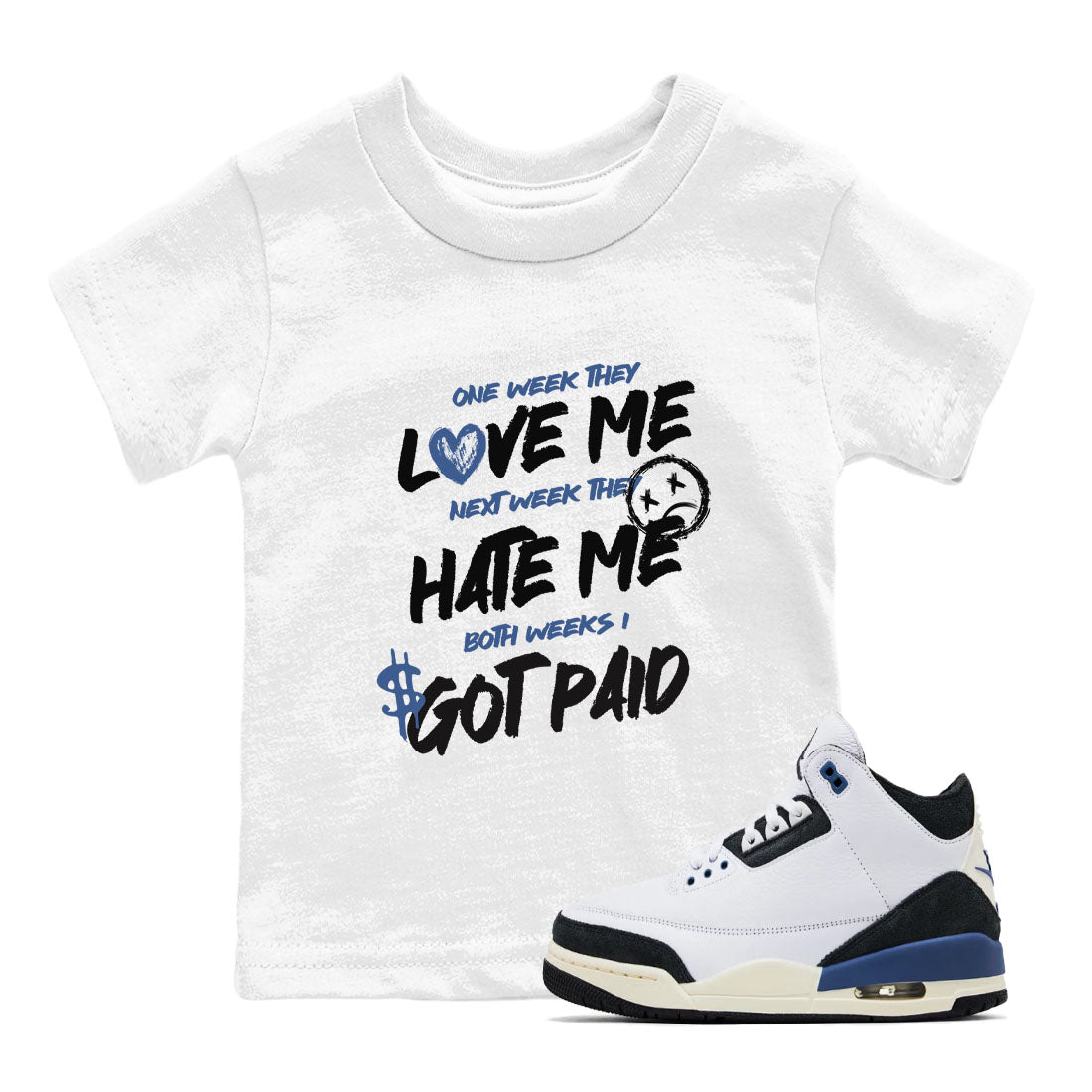 3s For The Love to match jordans I Got Paid sneaker match tees A Ma Maniere x Air Jordan 3 Diffused Blue match shoes to clothes SNRT Sneaker Tees Youth Baby White 1 tee