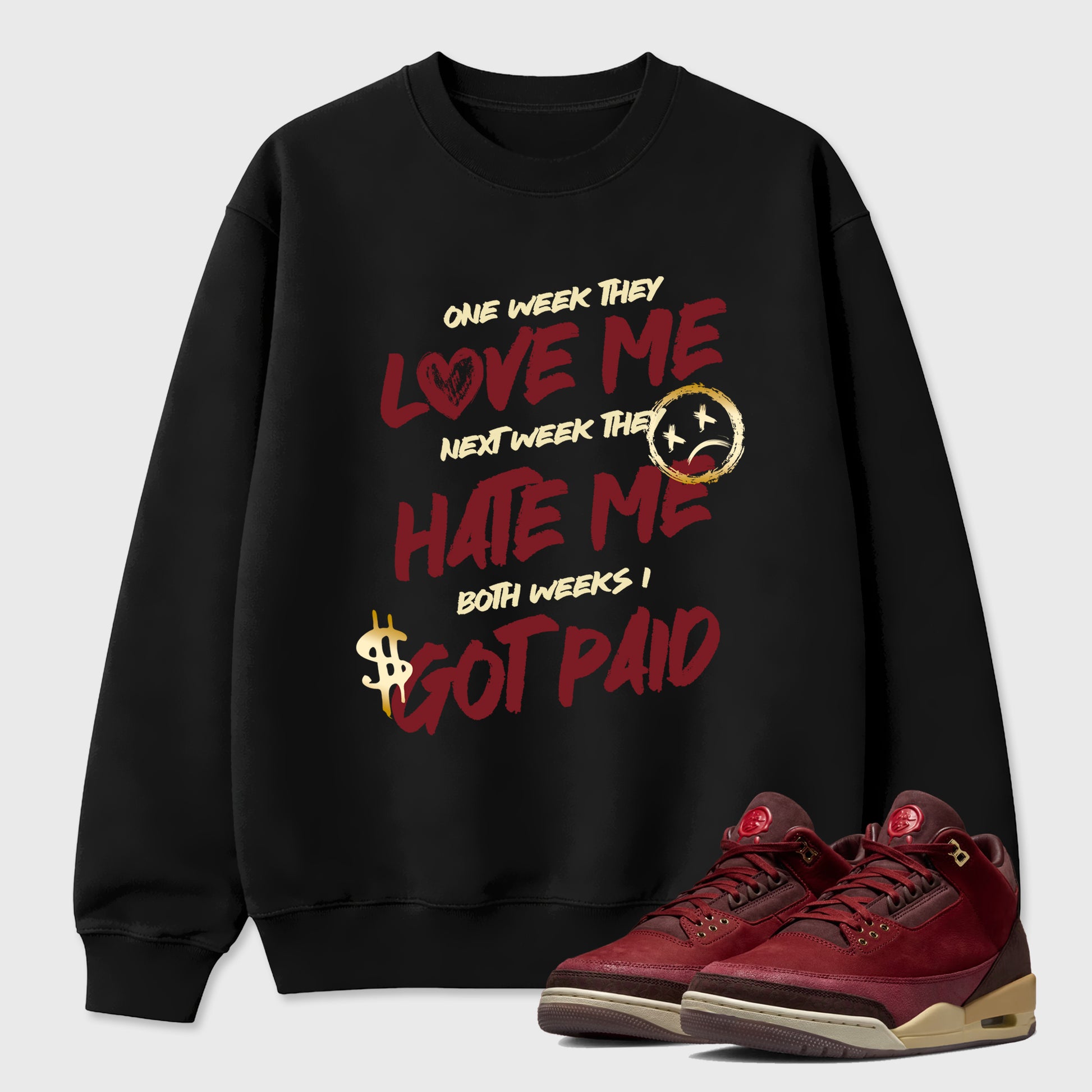 I Got Paid Graphic T-Shirt sneaker match tee designed for the Air Jordan 3 Bin 23, featuring coordinated color options for a perfect streetwear match. Black 1 shirt.