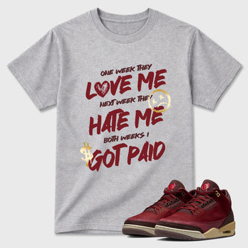 I Got Paid Graphic T-Shirt sneaker match tee designed for the Air Jordan 3 Bin 23, featuring coordinated color options for a perfect streetwear match. Heather Grey 1 shirt.