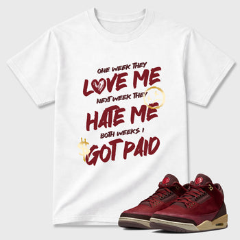 I Got Paid Graphic T-Shirt sneaker match tee designed for the Air Jordan 3 Bin 23, featuring coordinated color options for a perfect streetwear match. White 1 shirt.