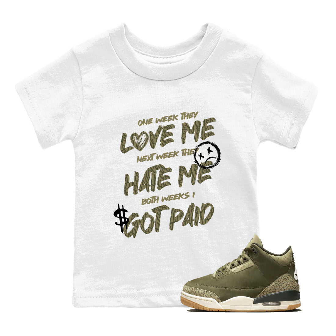 Sneaker Threads – Sneaker Threads To Match Air Jordan 3 Family Affair Shoes – I Got Paid Kids T-Shirt White 1