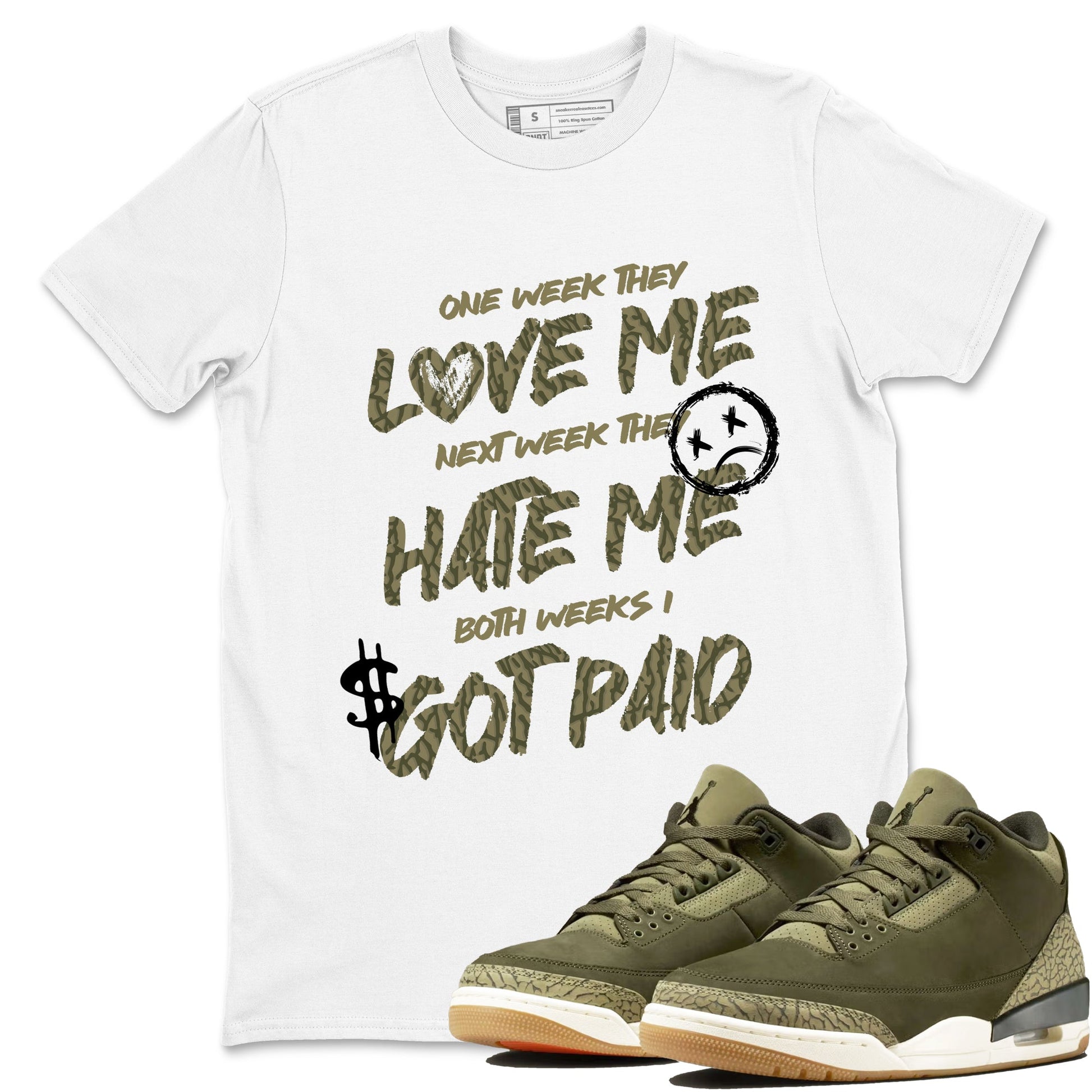 Sneaker Threads – Sneaker Threads To Match Air Jordan 3 Family Affair Shoes – I Got Paid Tee White 1
