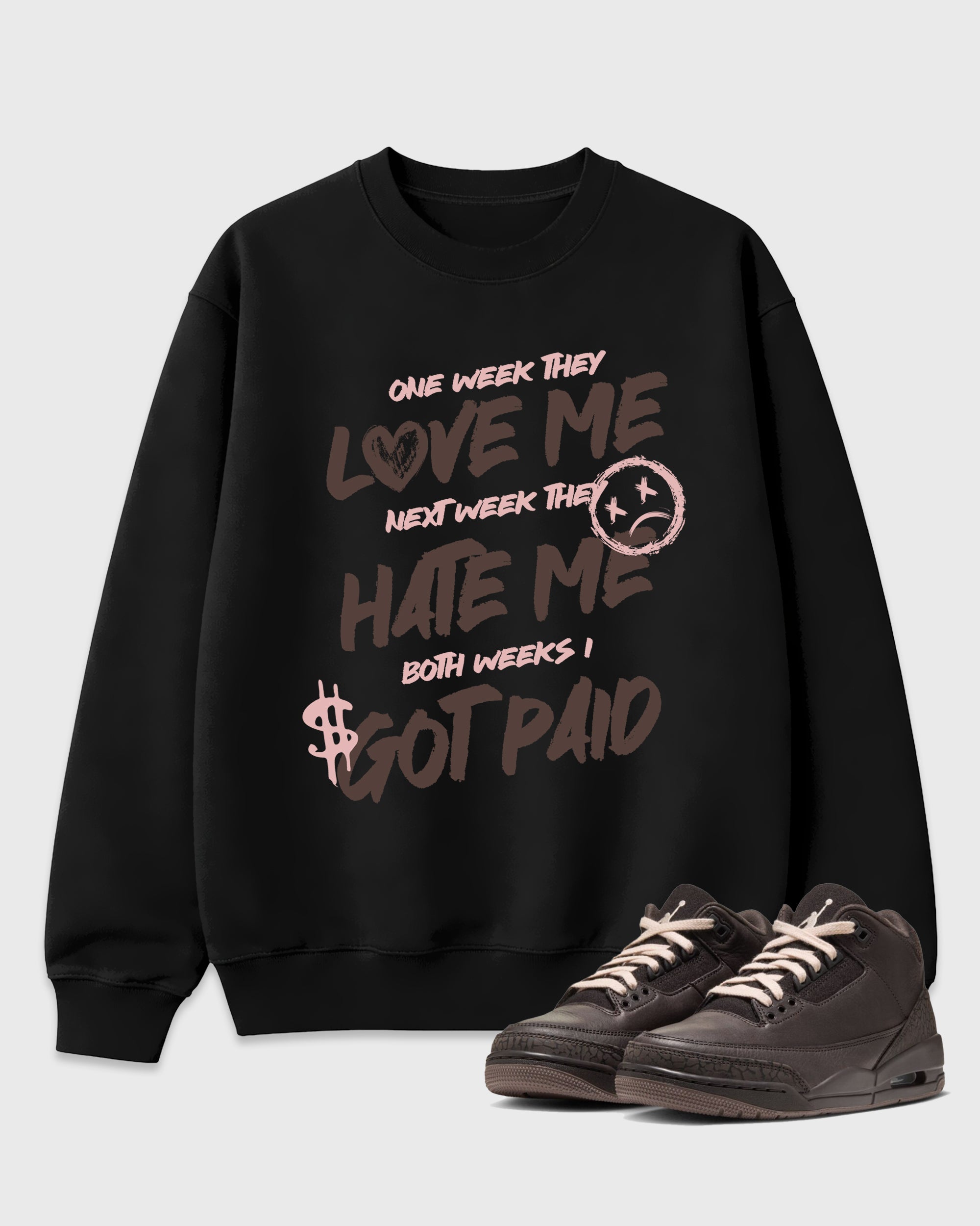 I Got Paid Graphic T-Shirt featuring original streetwear artwork designed to match the Air Jordan 3 Fireside. Black 1 Graphic Tee.