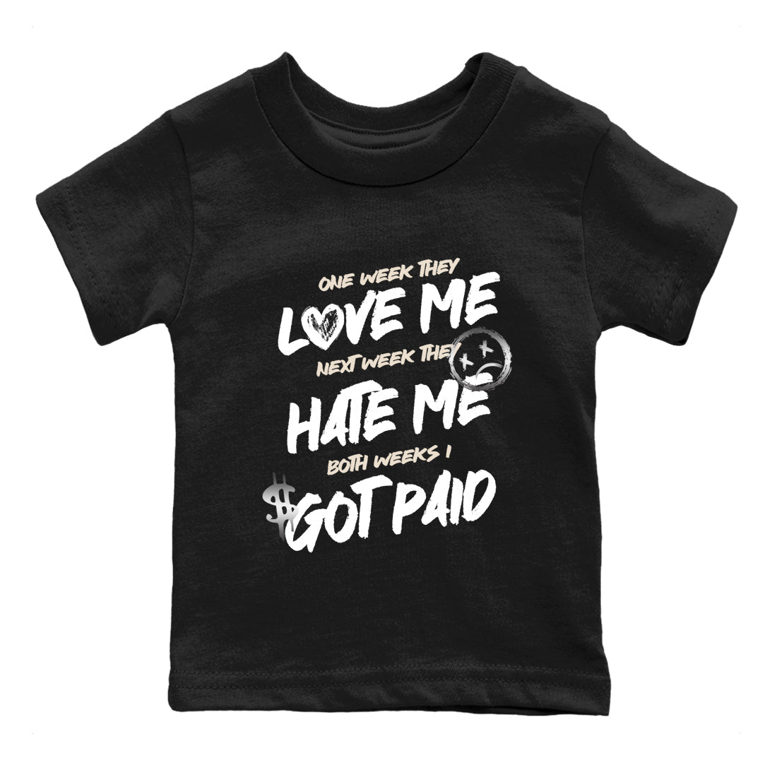 I Got Paid baby and kids t-shirt crafted for little sneakerheads to shine with the Air Jordan 3 Pure Money sneakers, displayed in Black 2.