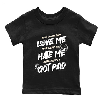 I Got Paid baby and kids t-shirt crafted for little sneakerheads to shine with the Air Jordan 3 Pure Money sneakers, displayed in Black 2.