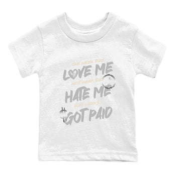 I Got Paid baby and kids t-shirt crafted for little sneakerheads to shine with the Air Jordan 3 Pure Money sneakers, displayed in White 2.