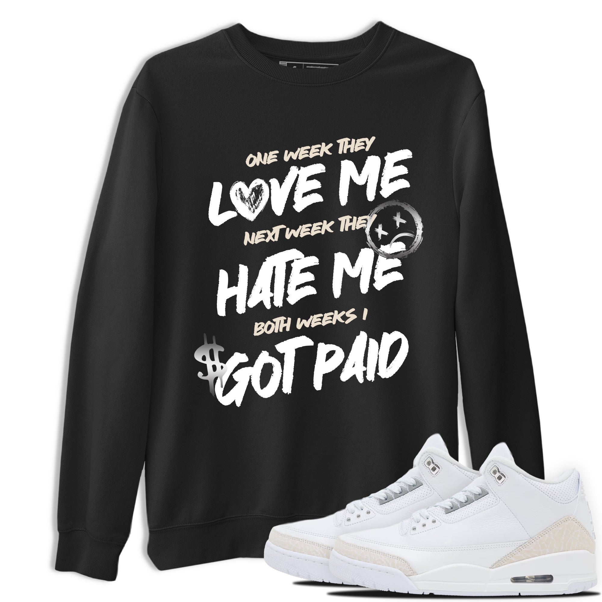 I Got Paid sneaker match t-shirt styled to complete your fit with the Air Jordan 3 Pure Money sneakers, shown in Black 1.