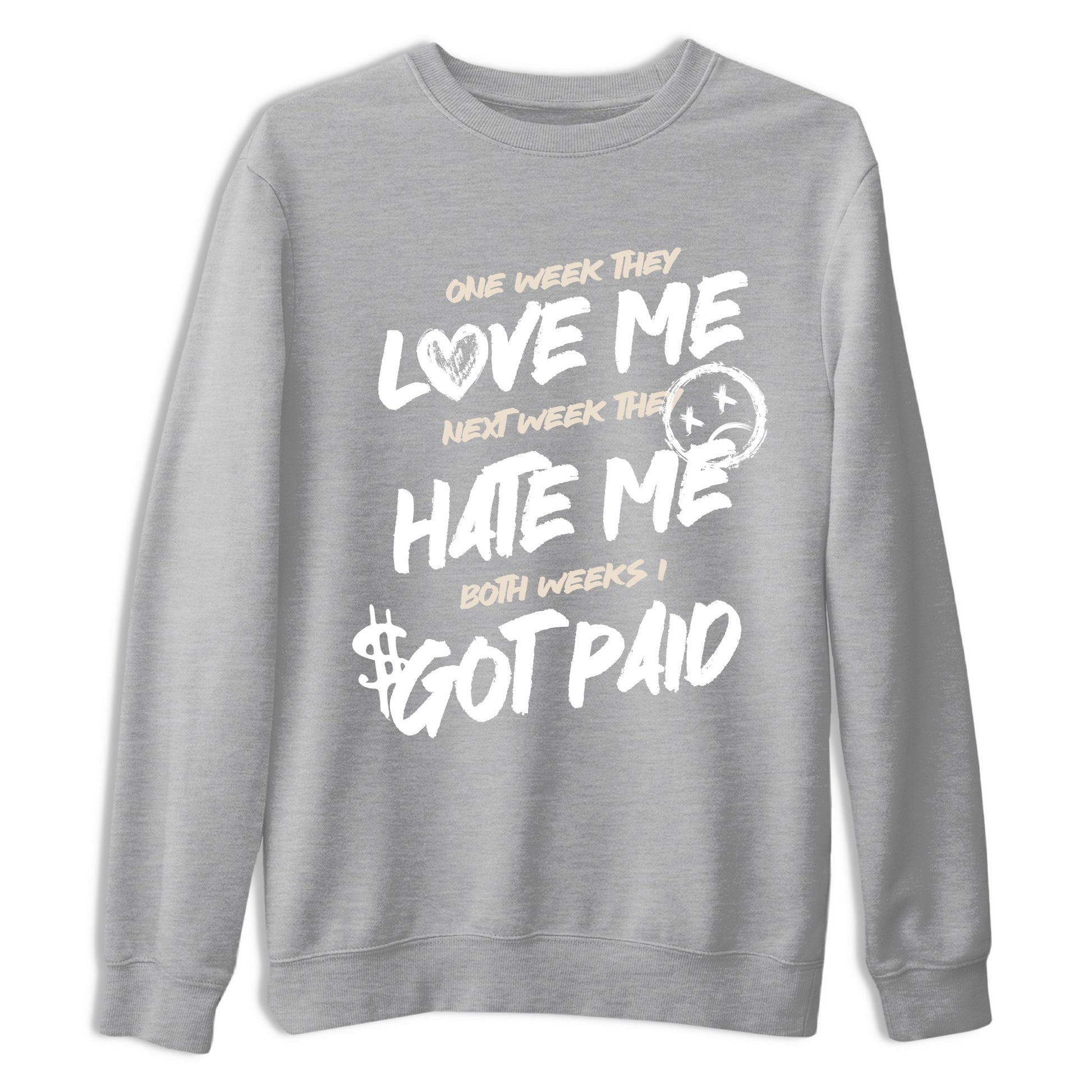 I Got Paid sneaker match t-shirt styled to complete your fit with the Air Jordan 3 Pure Money sneakers, shown in Heather Grey 2.