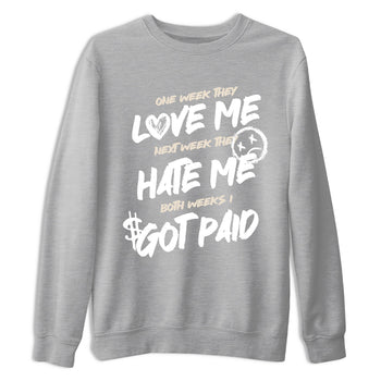 I Got Paid sneaker match t-shirt styled to complete your fit with the Air Jordan 3 Pure Money sneakers, shown in Heather Grey 2.