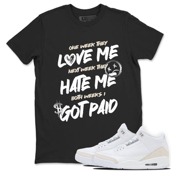 I Got Paid sneaker match t-shirt styled to complete your fit with the Air Jordan 3 Pure Money sneakers, shown in Black 1.