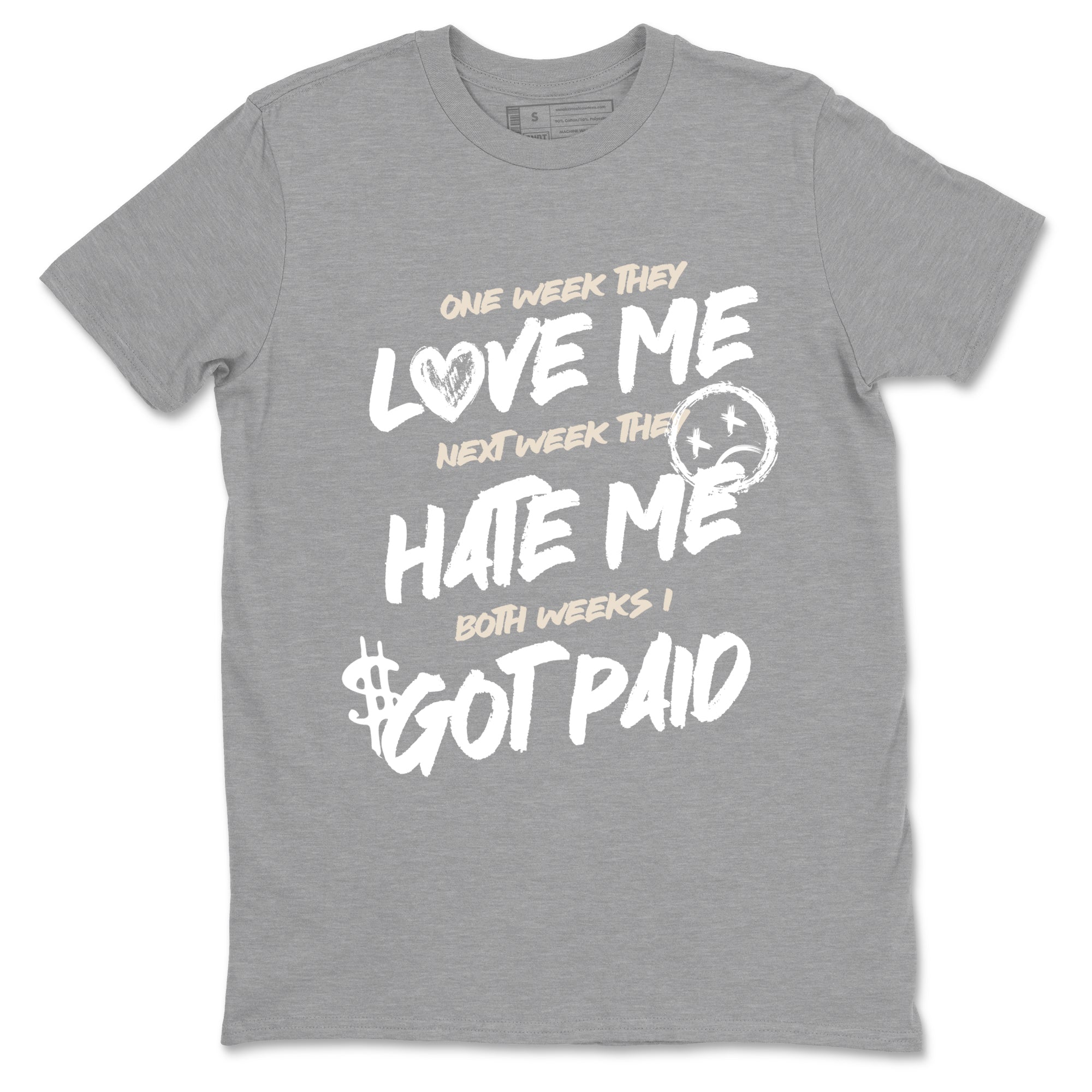 I Got Paid sneaker match t-shirt styled to complete your fit with the Air Jordan 3 Pure Money sneakers, shown in Heather Grey 2.