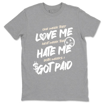 I Got Paid sneaker match t-shirt styled to complete your fit with the Air Jordan 3 Pure Money sneakers, shown in Heather Grey 2.