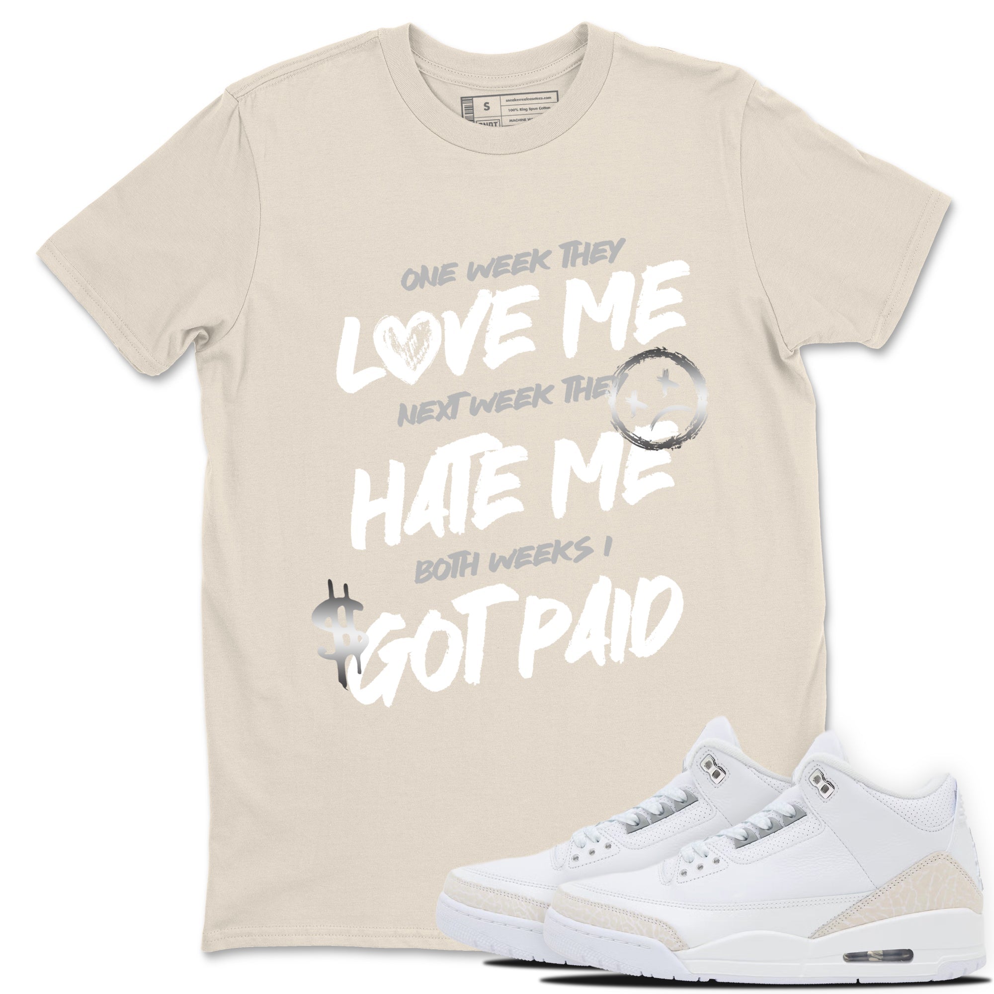 I Got Paid sneaker match t-shirt styled to complete your fit with the Air Jordan 3 Pure Money sneakers, shown in Natural 1.