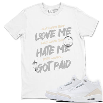 I Got Paid sneaker match t-shirt styled to complete your fit with the Air Jordan 3 Pure Money sneakers, shown in White 1.