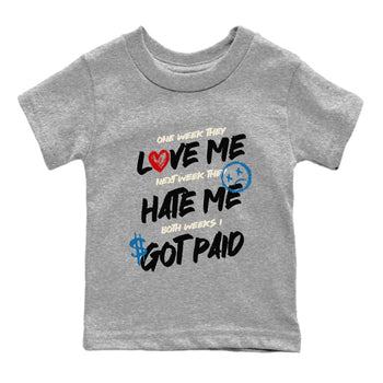 I Got Paid baby and kids t-shirt crafted for little sneakerheads to shine with the Air Jordan 3 Rare Air sneakers, displayed in Heather Grey 2.