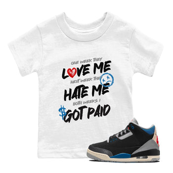 I Got Paid baby and kids t-shirt crafted for little sneakerheads to shine with the Air Jordan 3 Rare Air sneakers, displayed in White 1.