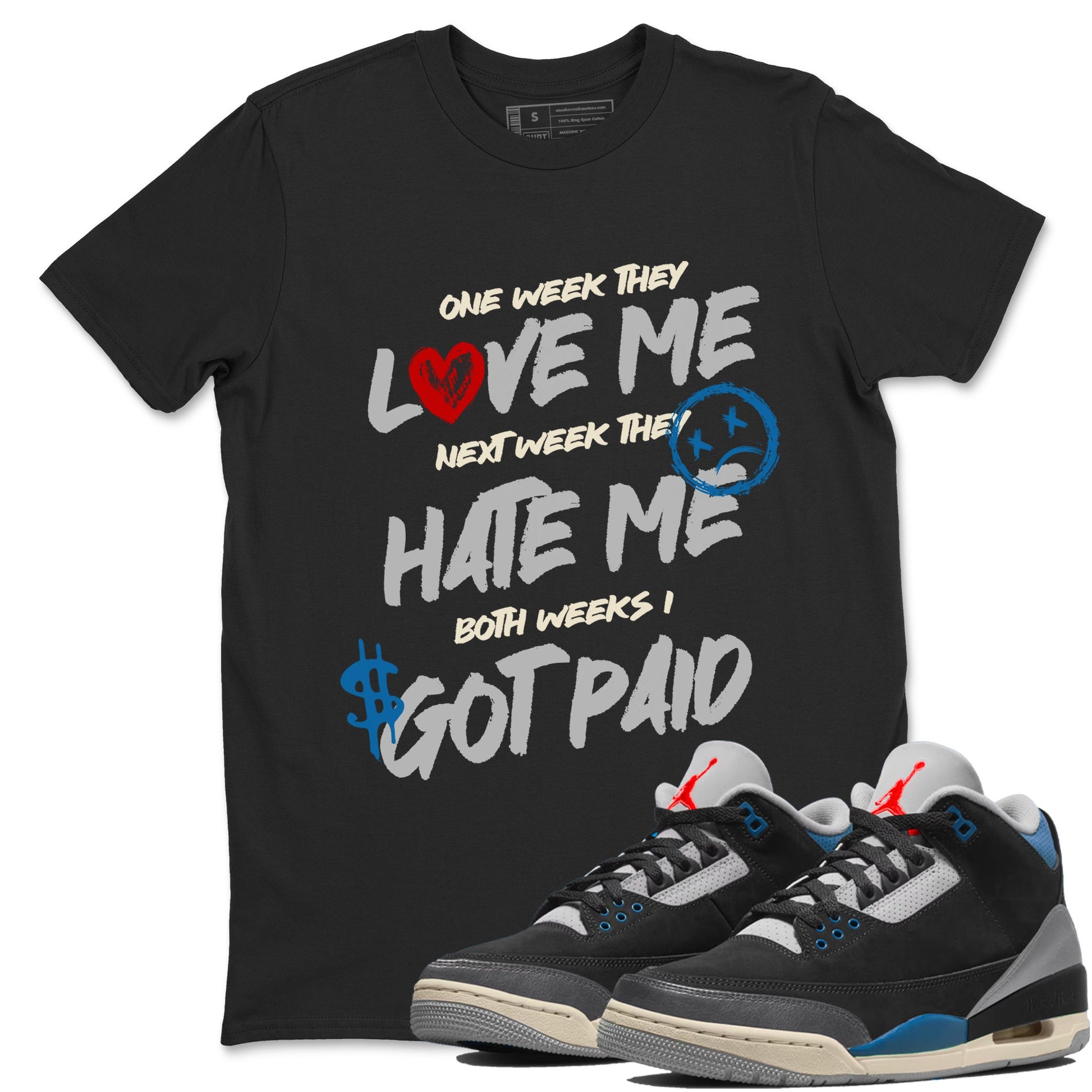 I Got Paid sneaker match t-shirt styled to complete your fit with the Air Jordan 3 Rare Air sneakers, shown in Black 1.
