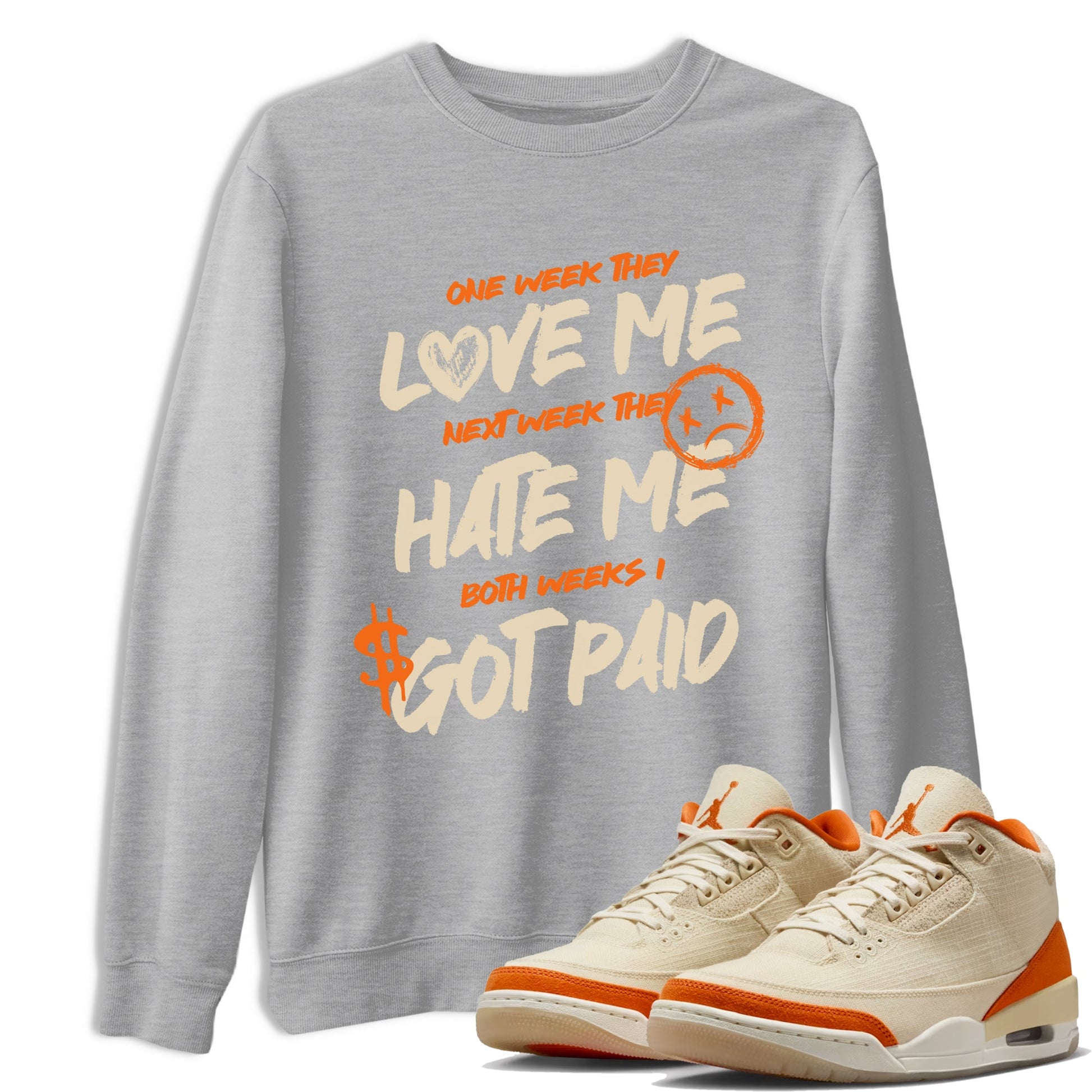 I Got Paid sneaker match t-shirt styled to complete your fit with the Air Jordan 3 Starfish sneakers, shown in Heather Grey 1.