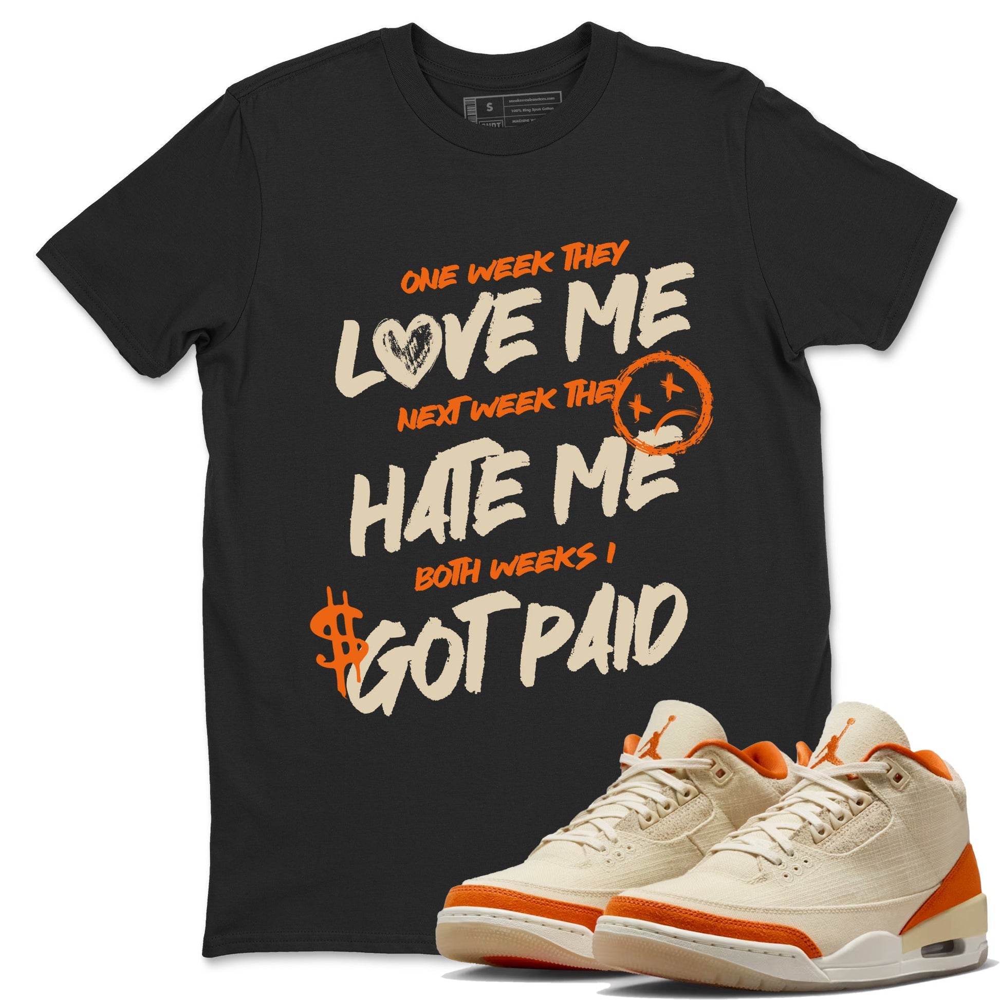 I Got Paid sneaker match t-shirt styled to complete your fit with the Air Jordan 3 Starfish sneakers, shown in Black 1.