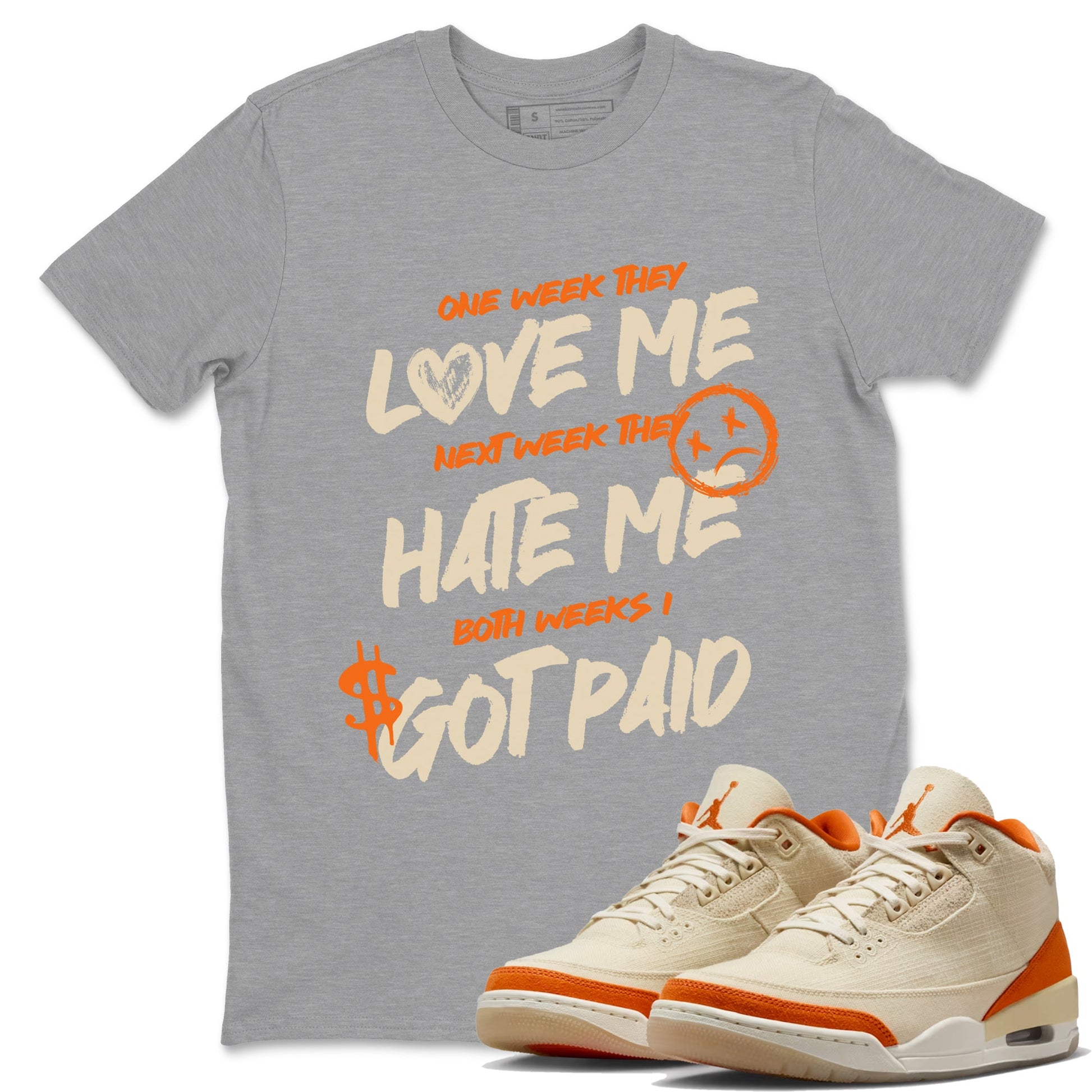 I Got Paid sneaker match t-shirt styled to complete your fit with the Air Jordan 3 Starfish sneakers, shown in Heather Grey 1.