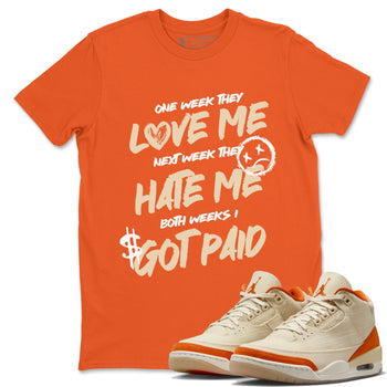 I Got Paid sneaker match t-shirt styled to complete your fit with the Air Jordan 3 Starfish sneakers, shown in Orange 1.