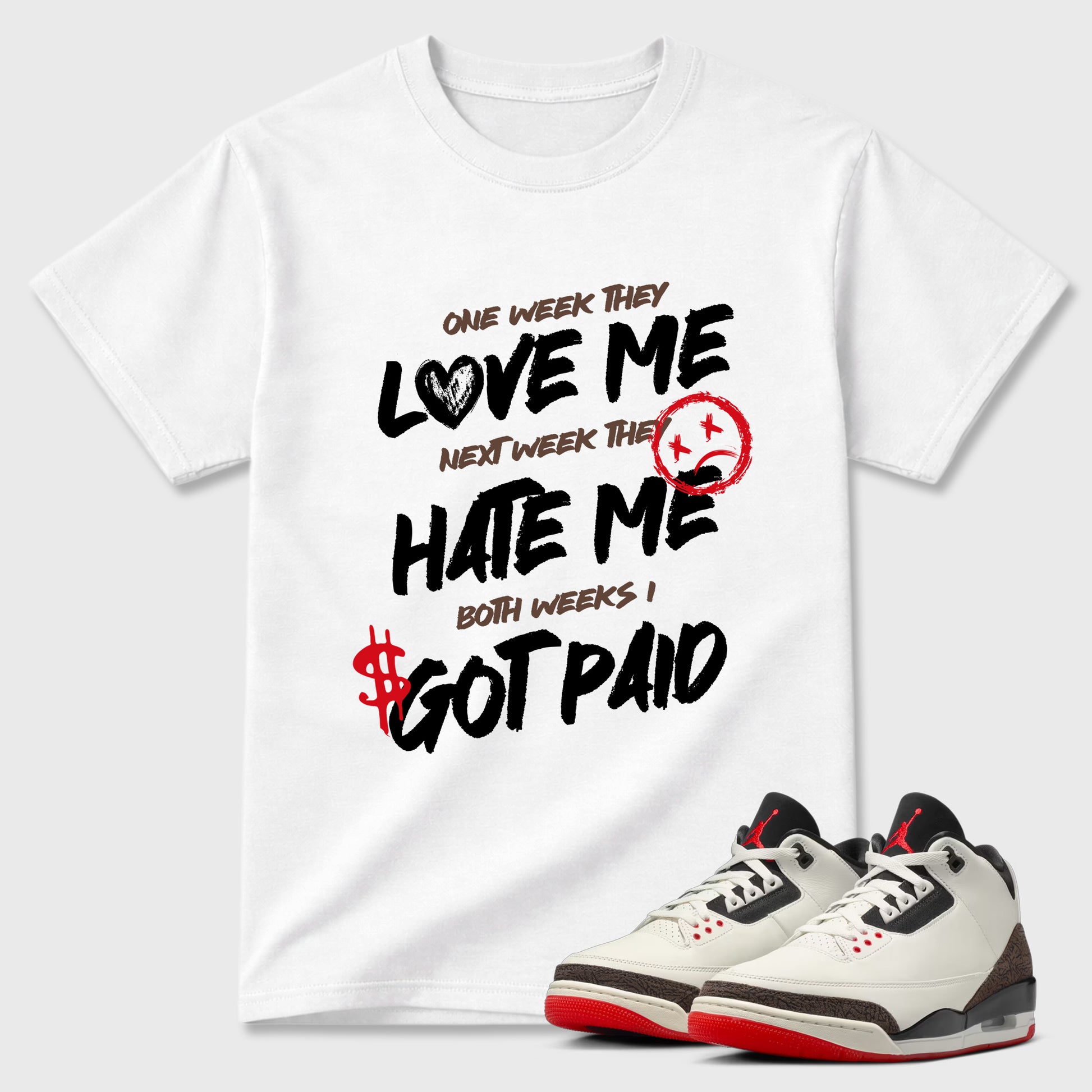 Sneaker match tees – Sneaker Tees To Match Air Jordan 3 World's Best Dad Shoes – I Got Paid Tee White 1
