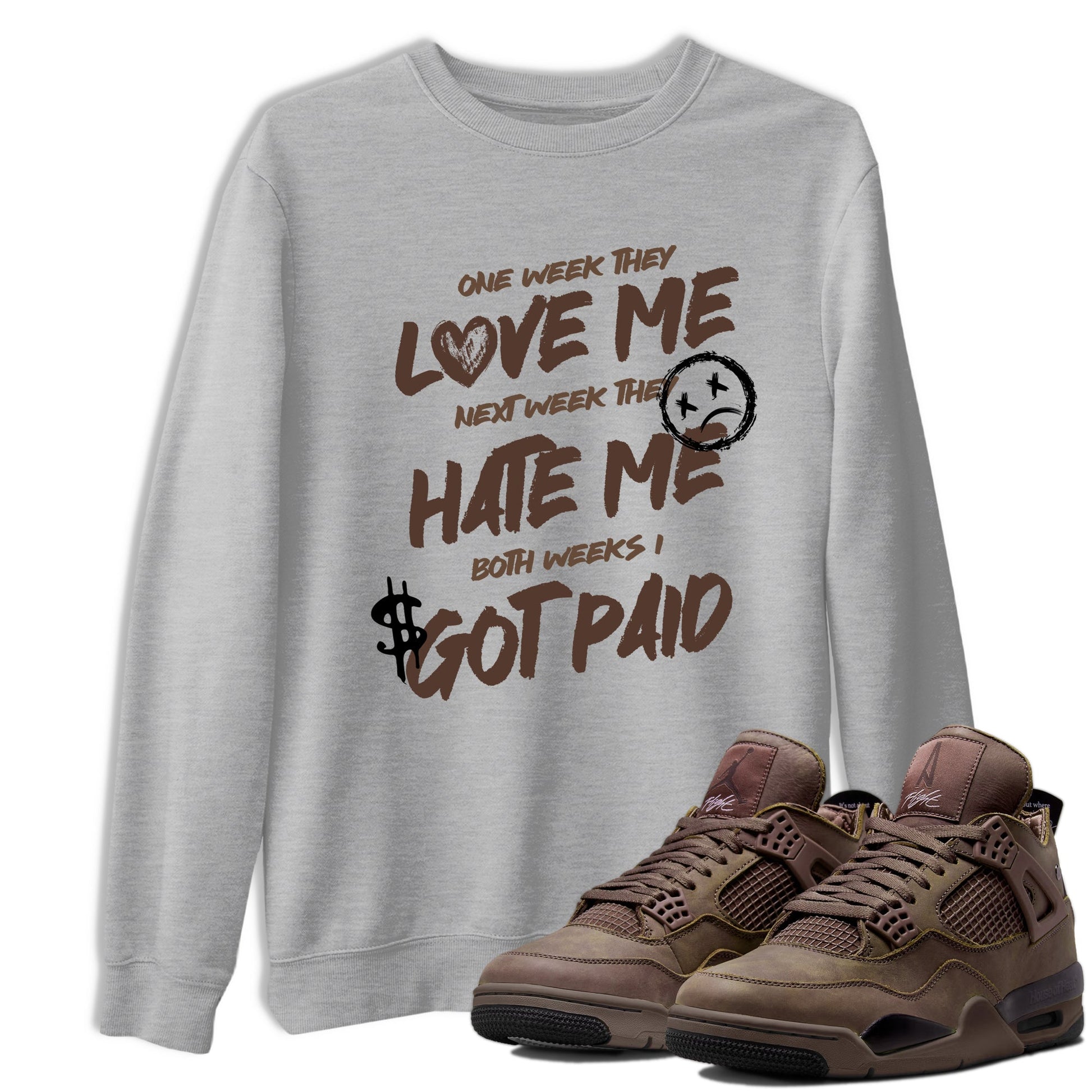 Sneaker match tees – Sneaker Tees To Match Air Jordan 4 A Ma Maniere x Dark Mocha Shoes – I Got Paid Tee Heather Grey 1