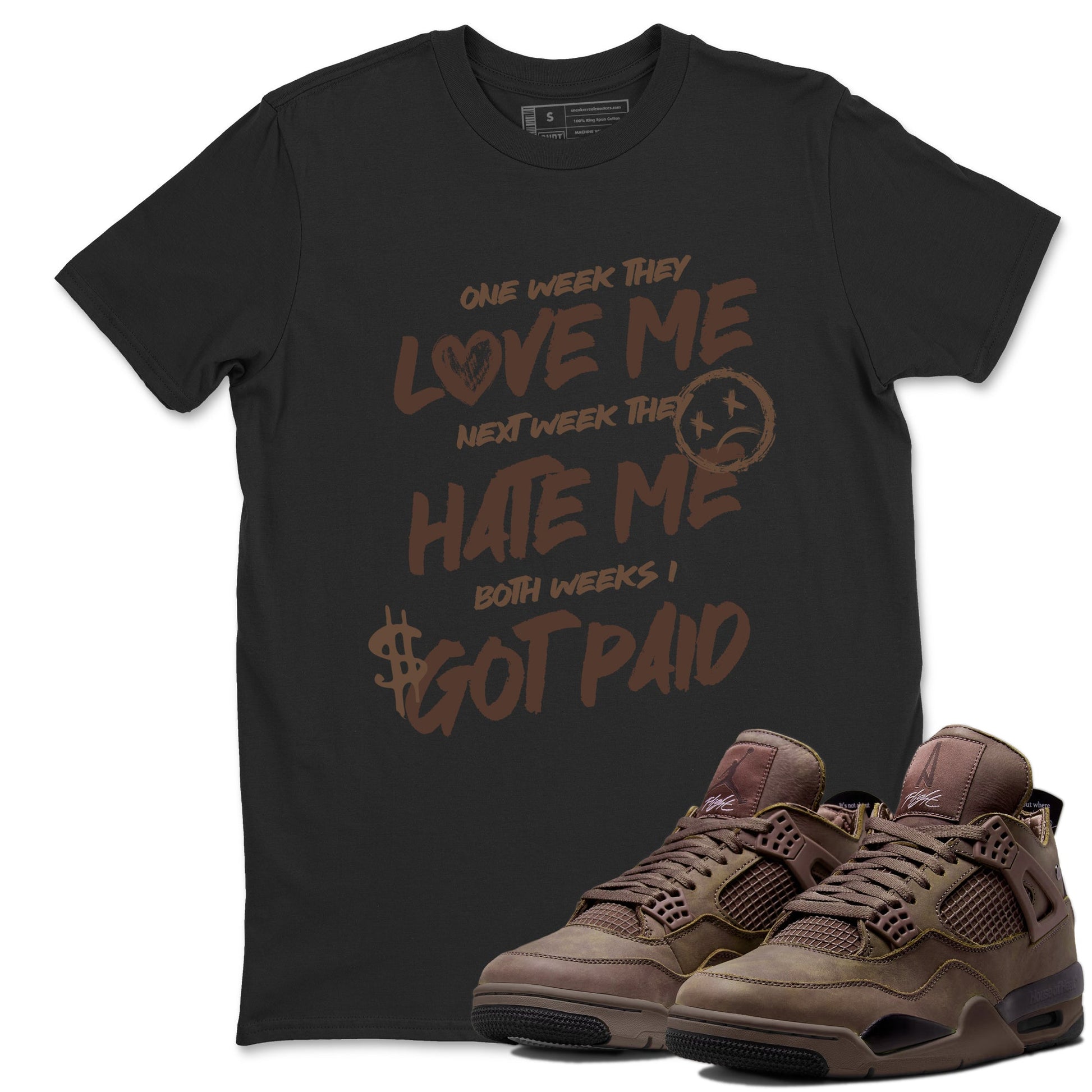 Sneaker match tees – Sneaker Tees To Match Air Jordan 4 A Ma Maniere x Dark Mocha Shoes – I Got Paid Tee Black 1
