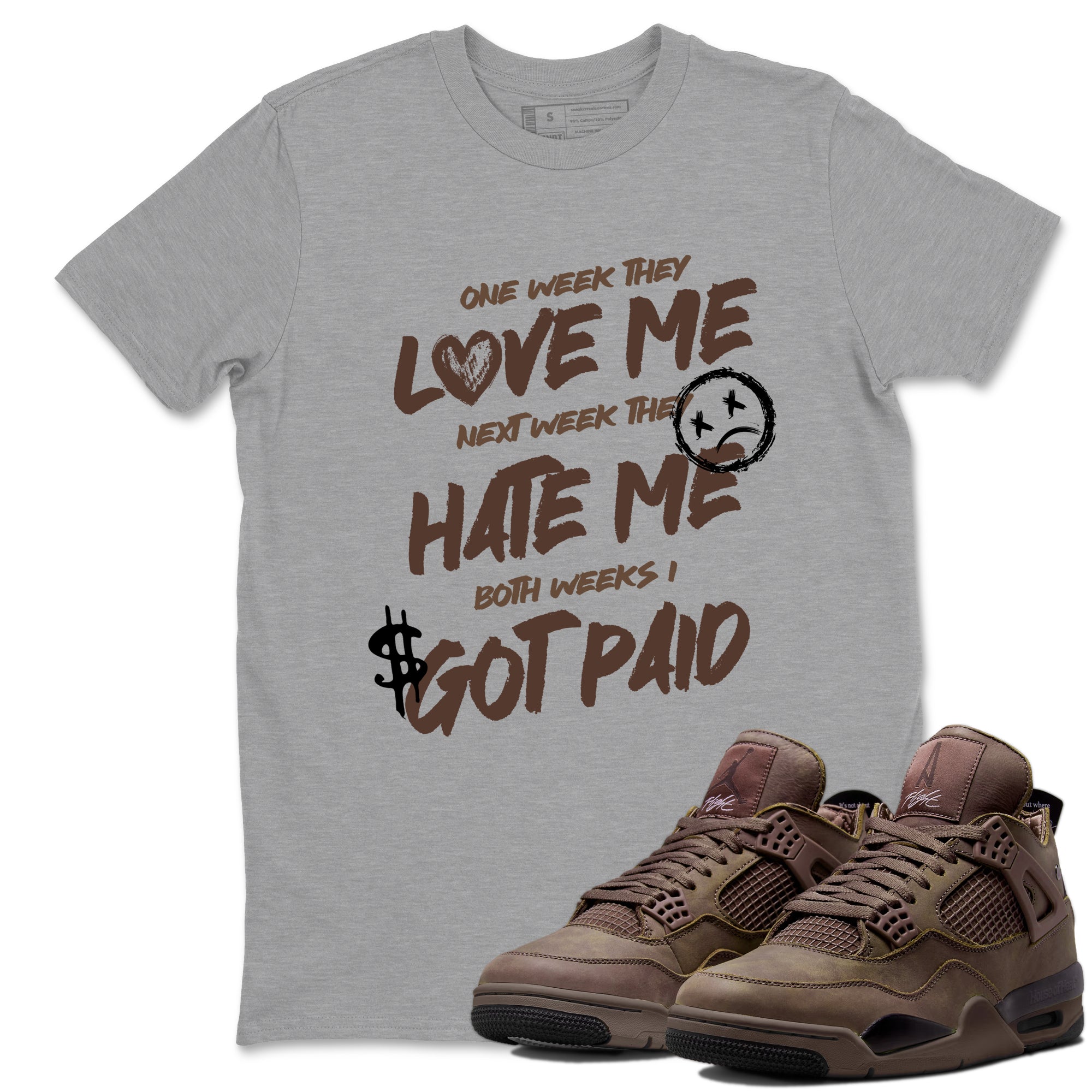 Sneaker match tees – Sneaker Tees To Match Air Jordan 4 A Ma Maniere x Dark Mocha Shoes – I Got Paid Tee Heather Grey 1