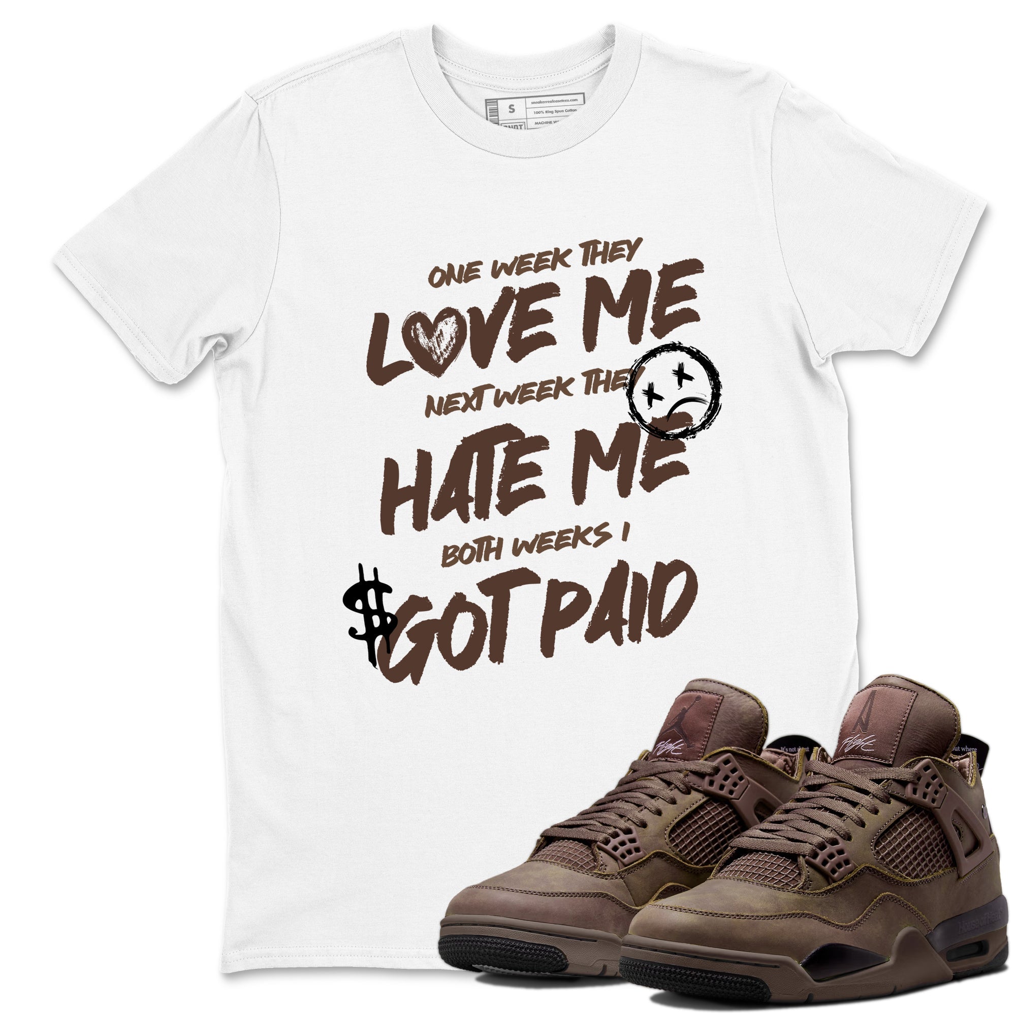 Sneaker match tees – Sneaker Tees To Match Air Jordan 4 A Ma Maniere x Dark Mocha Shoes – I Got Paid Tee White 1