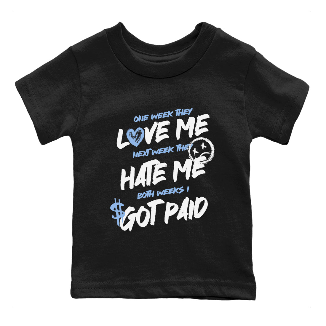 I Got Paid baby and kids t-shirt crafted for little sneakerheads to shine with the Air Jordan 4 Aluminum sneakers, displayed in Black 2.