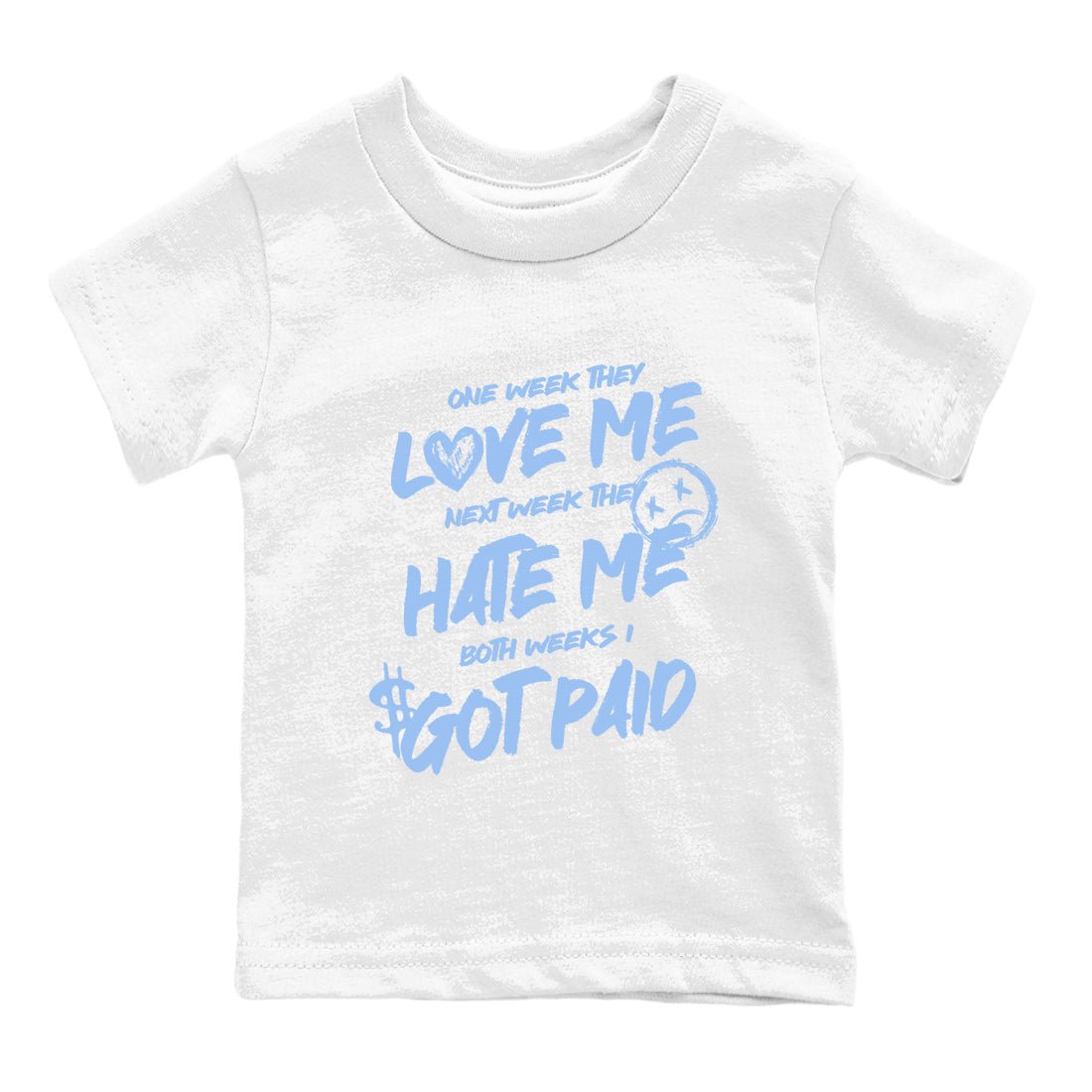 I Got Paid baby and kids t-shirt crafted for little sneakerheads to shine with the Air Jordan 4 Aluminum sneakers, displayed in White 2.