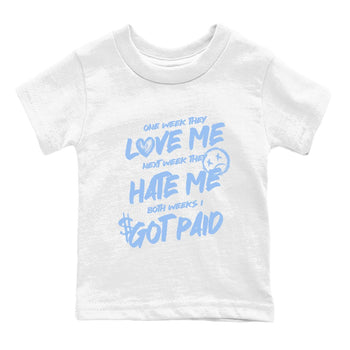 I Got Paid baby and kids t-shirt crafted for little sneakerheads to shine with the Air Jordan 4 Aluminum sneakers, displayed in White 2.