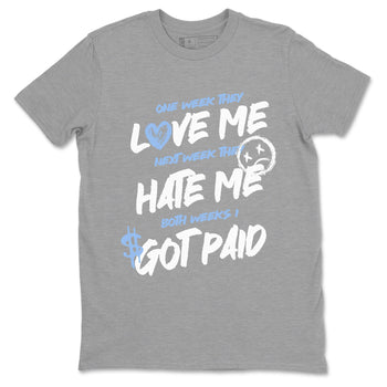 I Got Paid sneaker match t-shirt styled to complete your fit with the Air Jordan 4 Aluminum sneakers, shown in Heather Grey 2.