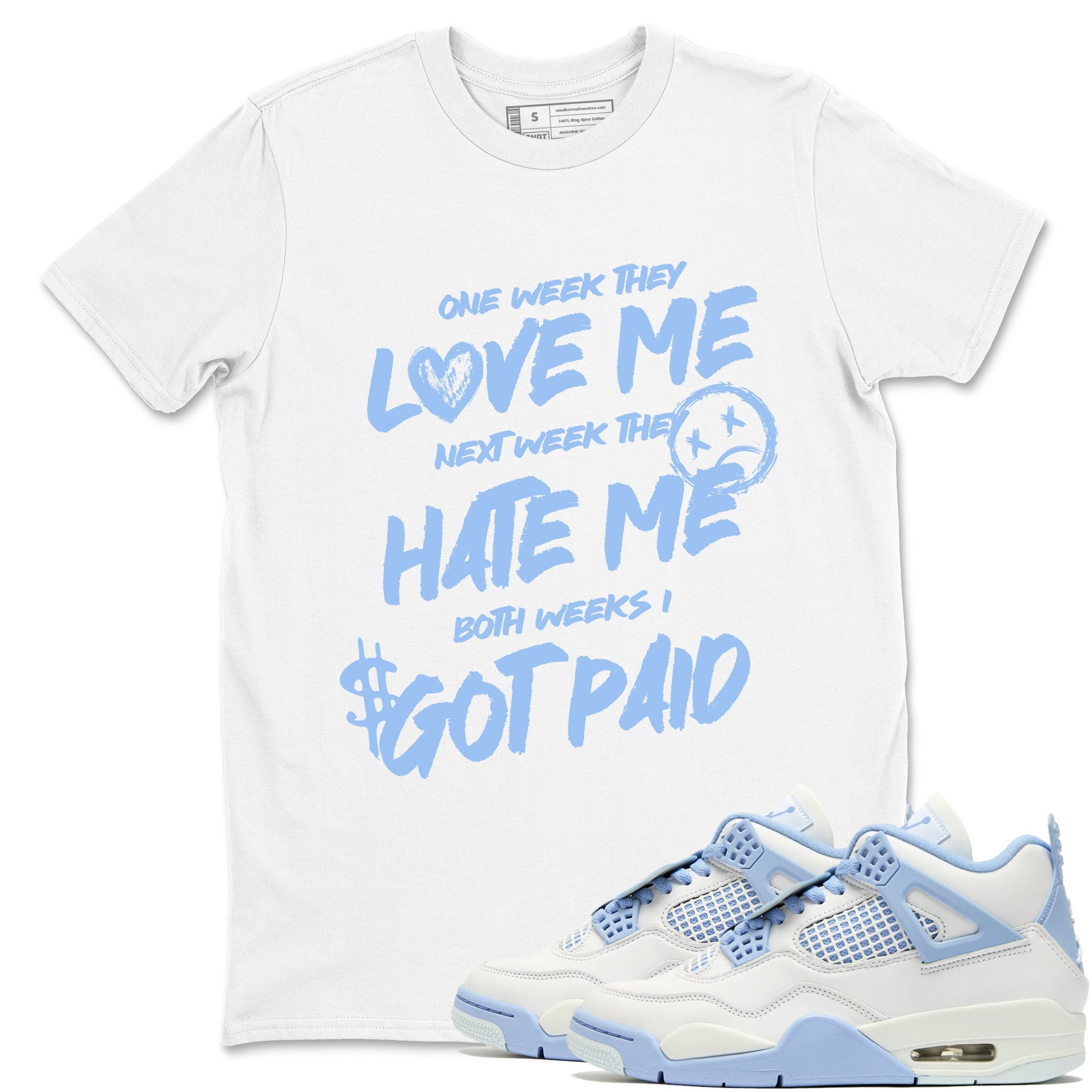 I Got Paid sneaker match t-shirt styled to complete your fit with the Air Jordan 4 Aluminum sneakers, shown in White 1.