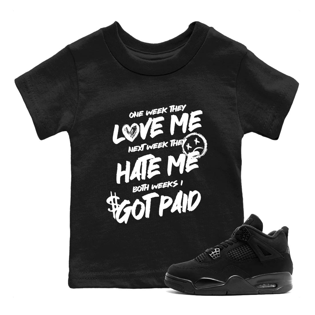 Best Sneakerfit graphic tee – Sneaker Tees To Match Air Jordan 4 Retro Black Cat Sneakers – I Got Paid Kids T-Shirt Black 1