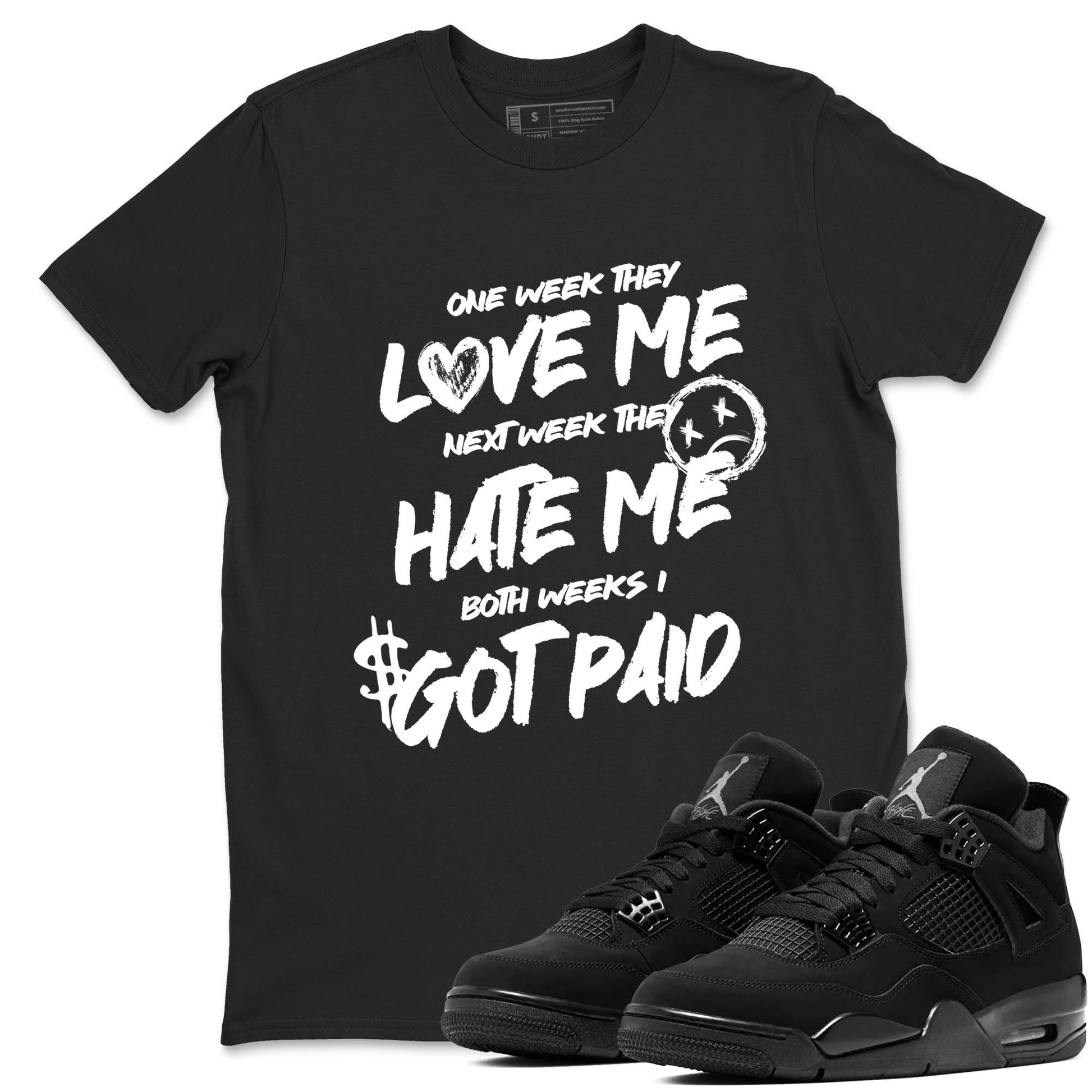 Best Sneakerfit graphic tee – Sneaker Tees To Match Air Jordan 4 Retro Black Cat Sneakers – I Got Paid Tee Black 1
