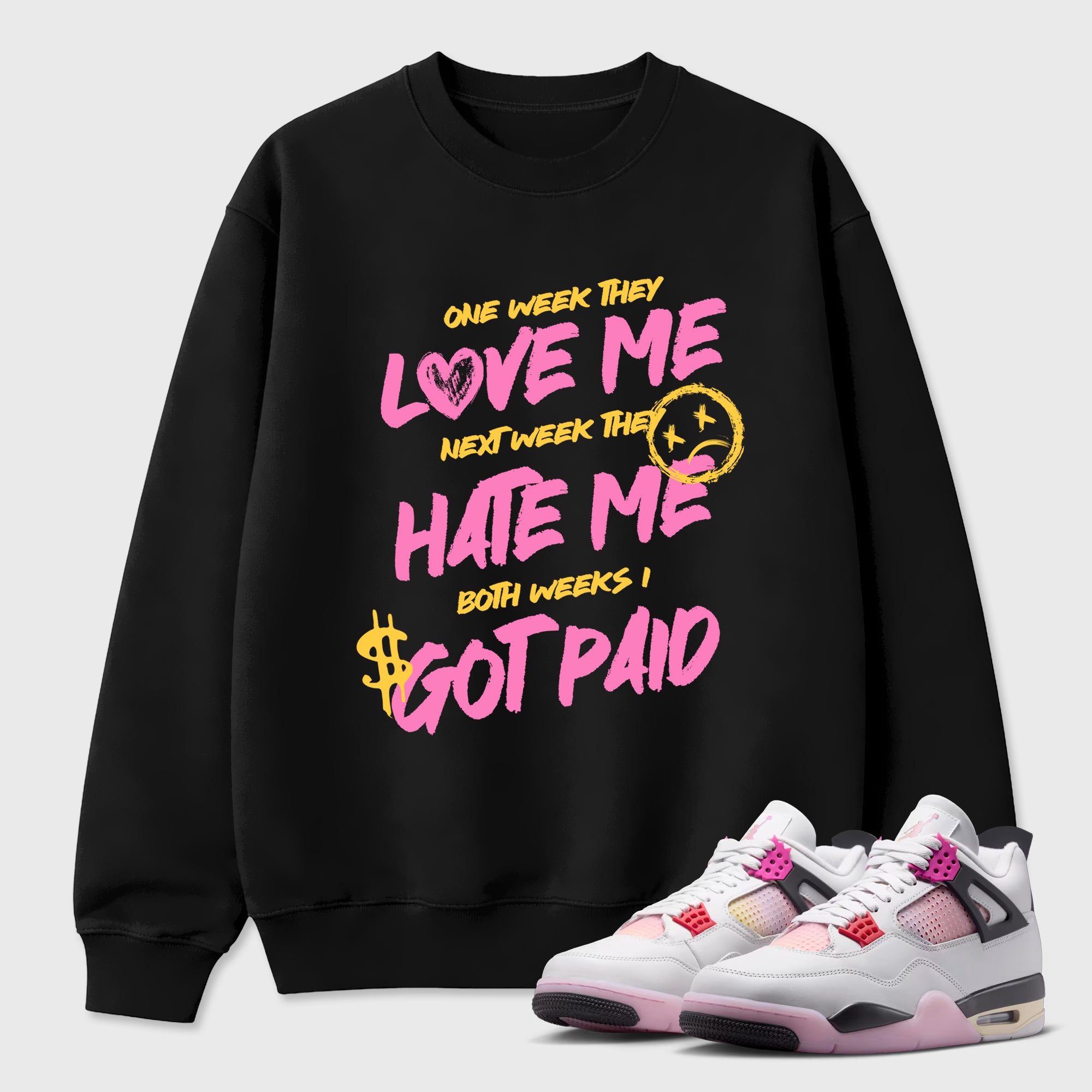 I Got Paid Graphic T-Shirt featuring original streetwear artwork designed to match the Air Jordan 4 Comic. Black 1 Graphic Tee.