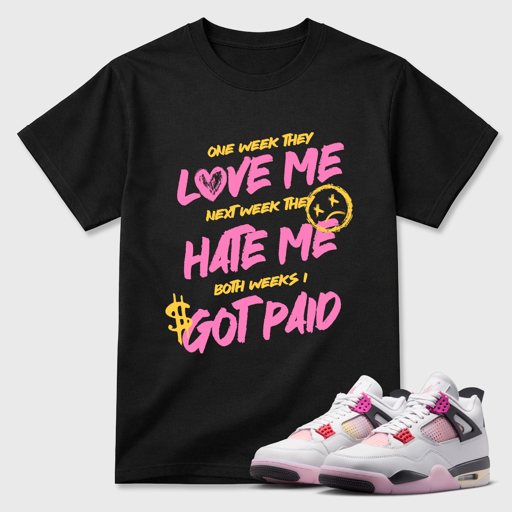 I Got Paid Graphic T-Shirt featuring original streetwear artwork designed to match the Air Jordan 4 Comic. Black 1 Graphic T-Shirt.