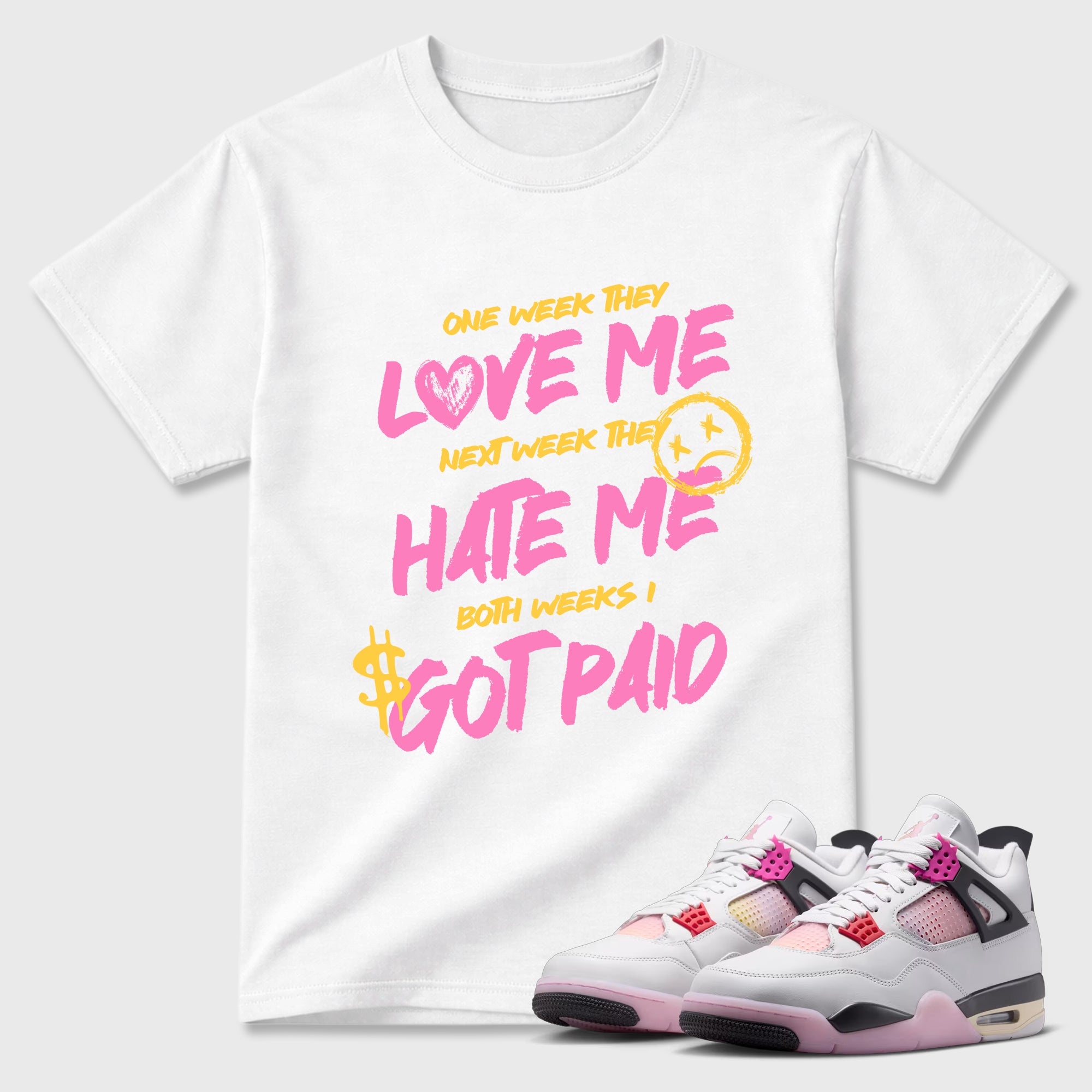 I Got Paid Graphic T-Shirt featuring original streetwear artwork designed to match the Air Jordan 4 Comic. White 1 Graphic T-Shirt.