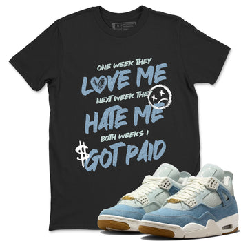 Sneaker match tees – Sneaker Tees To Match 4s Worn Blue Air Jordan 4 Denim Shoes – I Got Paid Tee Black 1