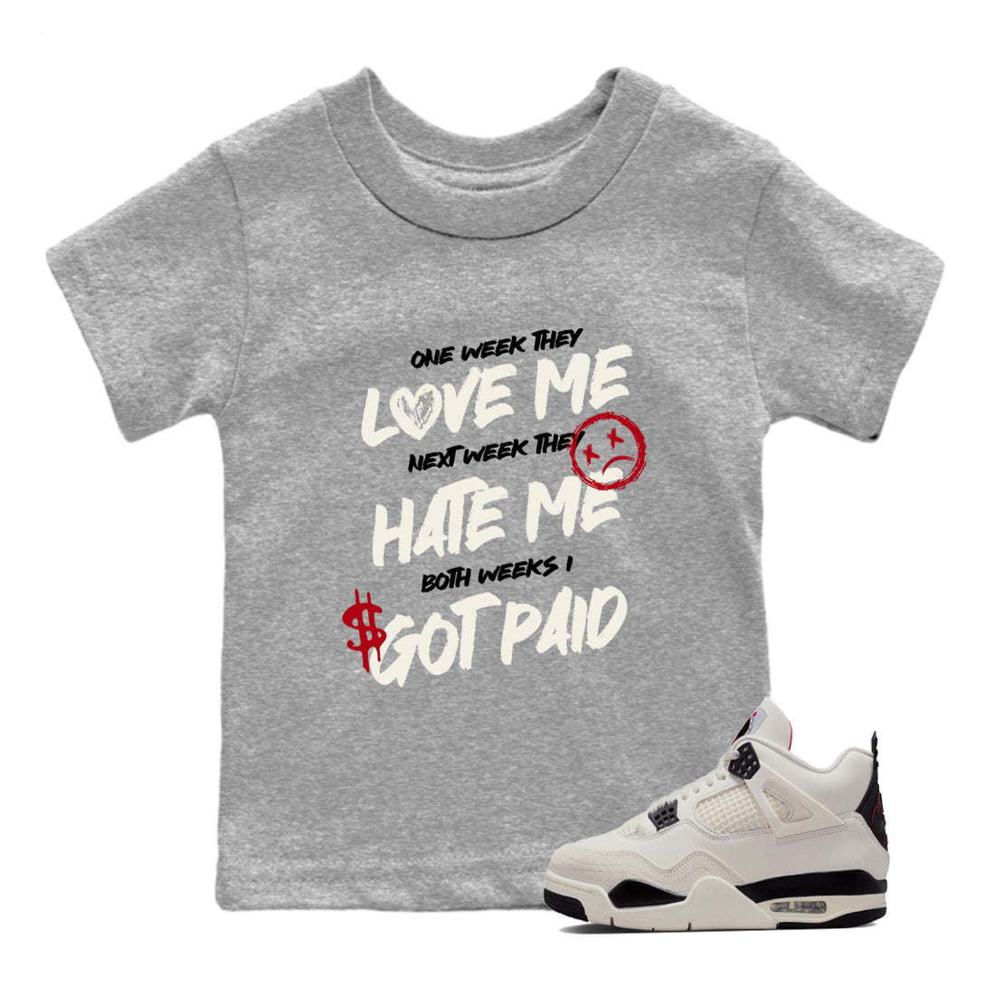 Sneaker match tees – Sneaker Tees To Match Air Jordan 4 Flight Club Shoes – I Got Paid Kids T-Shirt Heather Grey 1
