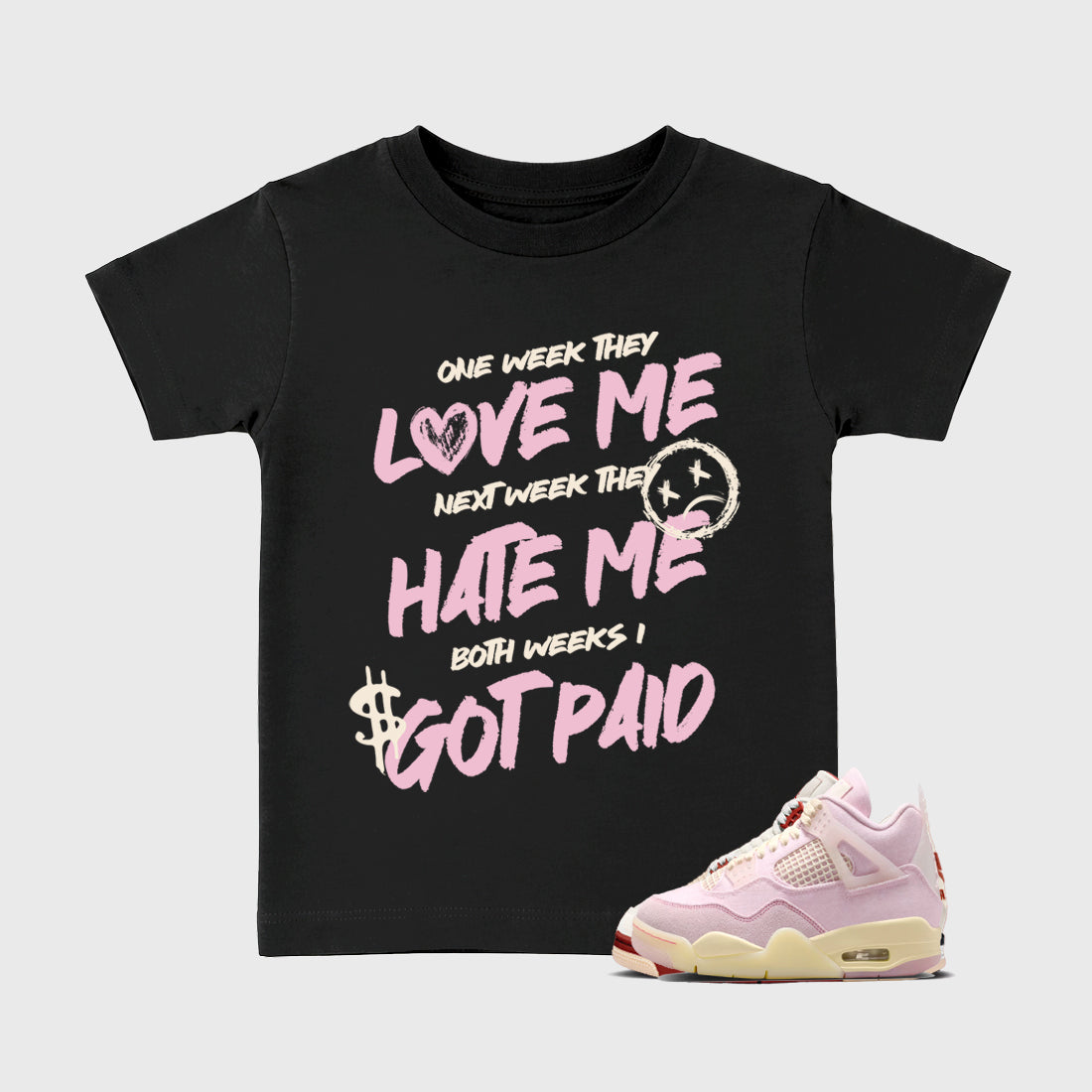 Sneaker match tees – Sneaker Tees To Match Air Jordan 4 Iced Carmine Shoes – I Got Paid Kids T-Shirt Black 1
