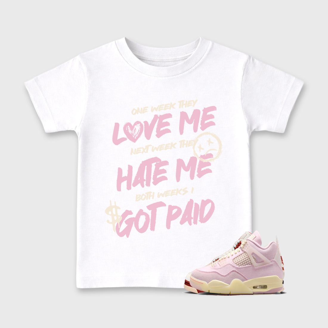 Sneaker match tees – Sneaker Tees To Match Air Jordan 4 Iced Carmine Shoes – I Got Paid Kids T-Shirt White 1